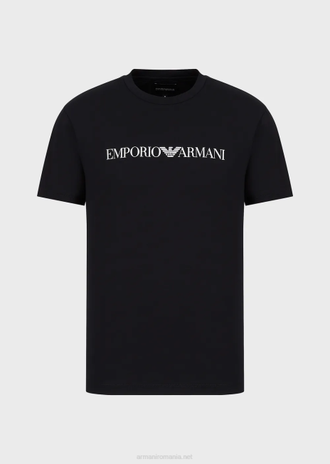 bărbați R802G1712 tricou din jerseu pima cu imprimeu logo Armani logo bleumarin