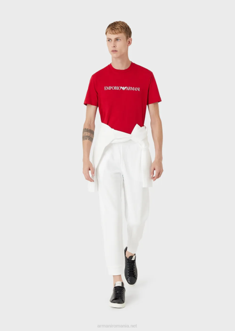 bărbați R802G1713 tricou din jerseu pima cu imprimeu logo Armani logo alb