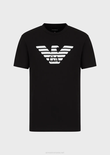 bărbați R802G1714 tricou din jerseu pima cu imprimeu logo Armani negru