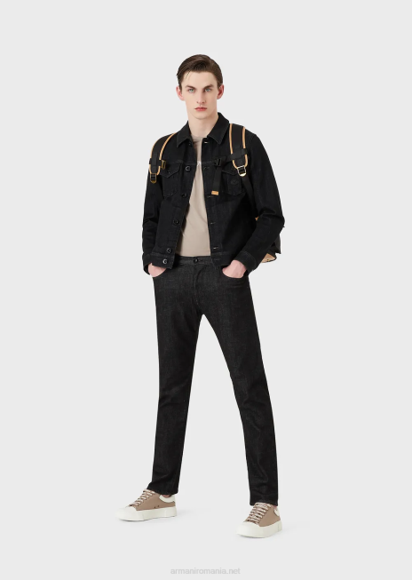 bărbați R802G1714 tricou din jerseu pima cu imprimeu logo Armani negru