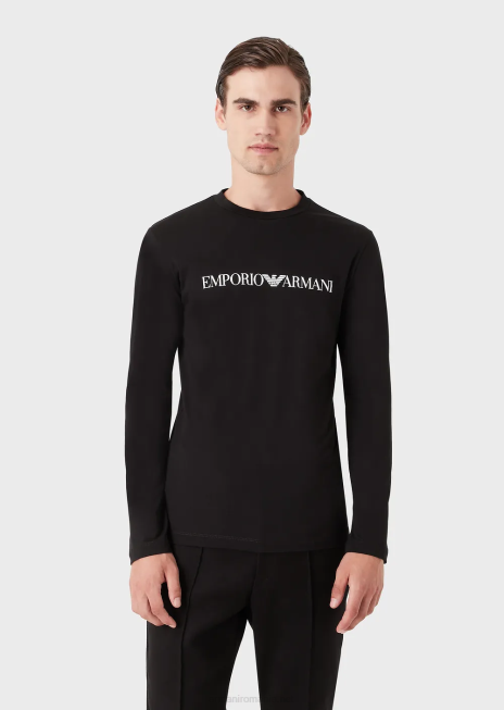 bărbați R802G1719 pulover din jerseu pima cu logo Armani logo negru