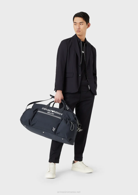 bărbați R802G1720 pulover din jerseu pima cu logo Armani logo bleumarin