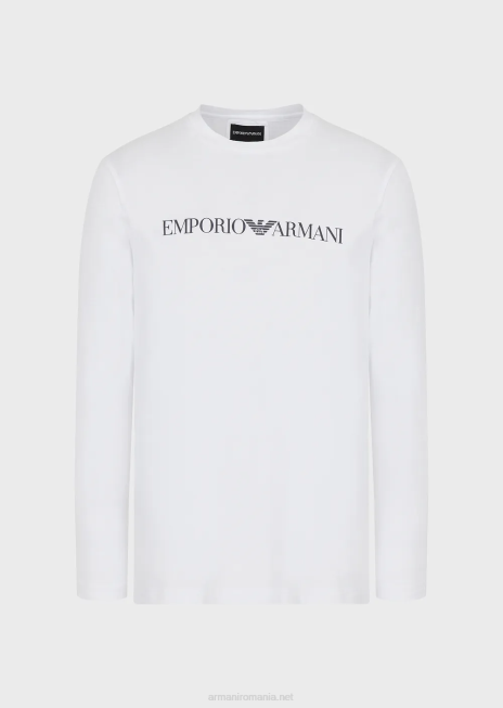 bărbați R802G1721 pulover din jerseu pima cu logo Armani logo alb