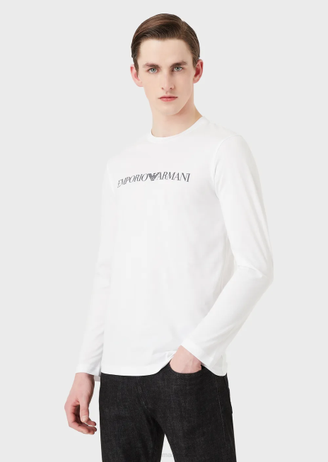 bărbați R802G1721 pulover din jerseu pima cu logo Armani logo alb