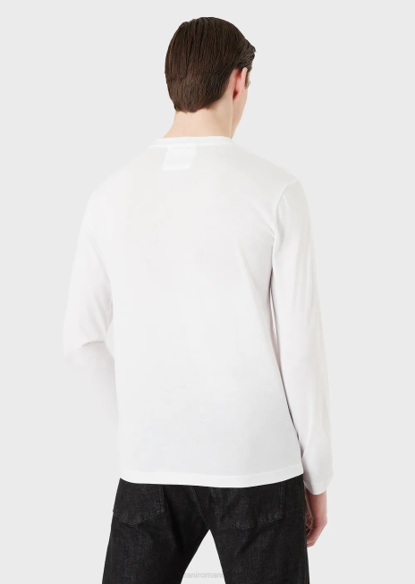 bărbați R802G1721 pulover din jerseu pima cu logo Armani logo alb