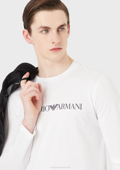 bărbați R802G1721 pulover din jerseu pima cu logo Armani logo alb