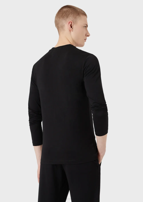 bărbați R802G1722 pulover din jerseu pima cu logo Armani negru