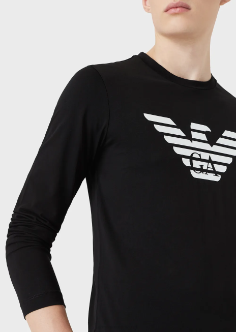 bărbați R802G1723 pulover din jerseu pima cu logo Armani alb