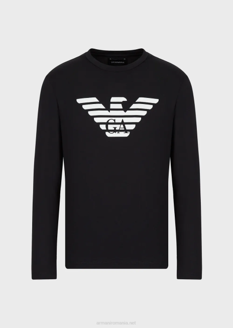 bărbați R802G1724 pulover din jerseu pima cu logo Armani albastru marin