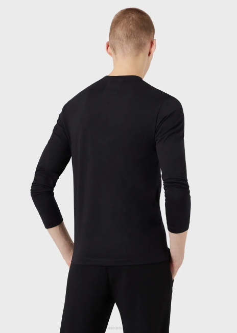 bărbați R802G1724 pulover din jerseu pima cu logo Armani albastru marin