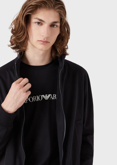 bărbați R802G1724 pulover din jerseu pima cu logo Armani albastru marin