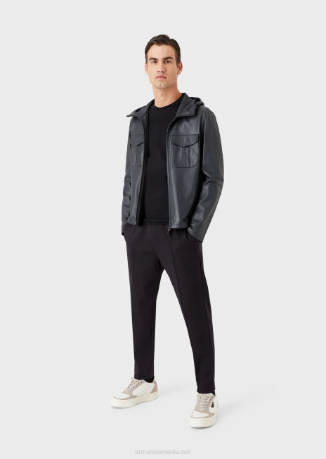 bărbați R802G1726 pulover din jerseu din amestec tencel Armani albastru marin