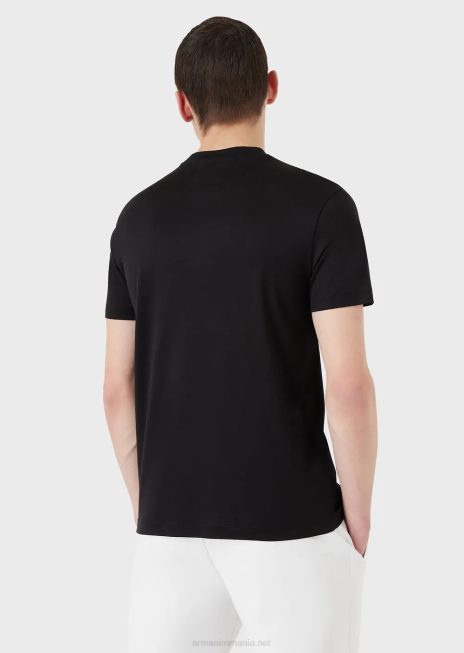 bărbați R802G1728 tricou din amestec din jerseu tencel cu inscripții cu micro logo Armani negru