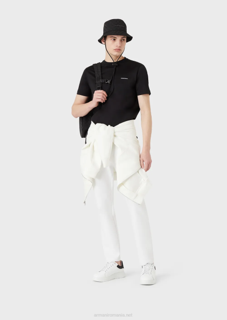 bărbați R802G1728 tricou din amestec din jerseu tencel cu inscripții cu micro logo Armani negru