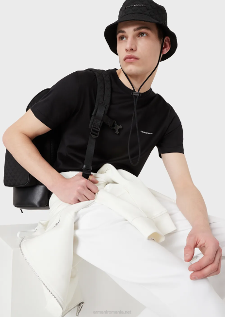 bărbați R802G1728 tricou din amestec din jerseu tencel cu inscripții cu micro logo Armani negru