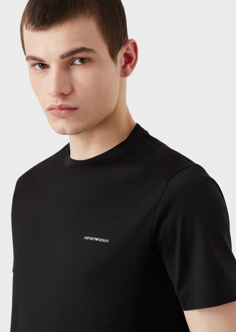 bărbați R802G1728 tricou din amestec din jerseu tencel cu inscripții cu micro logo Armani negru