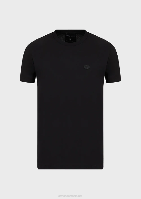 bărbați R802G1730 tricou supima din jerseu cu micro petic vultur Armani negru