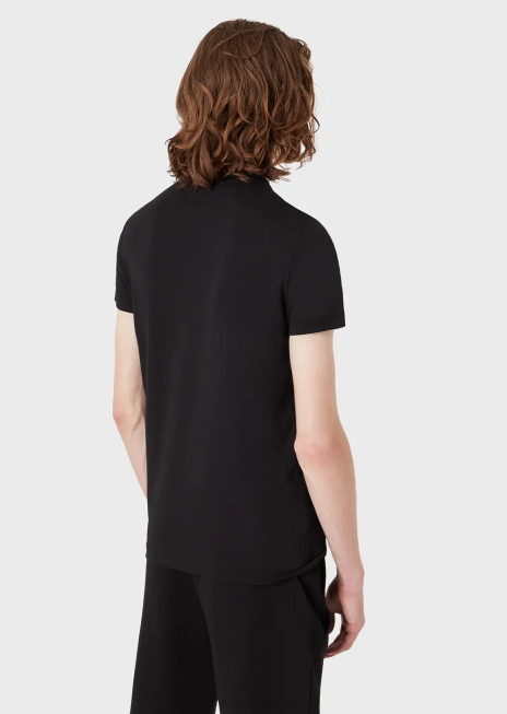 bărbați R802G1730 tricou supima din jerseu cu micro petic vultur Armani negru