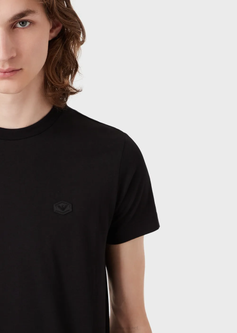 bărbați R802G1730 tricou supima din jerseu cu micro petic vultur Armani negru