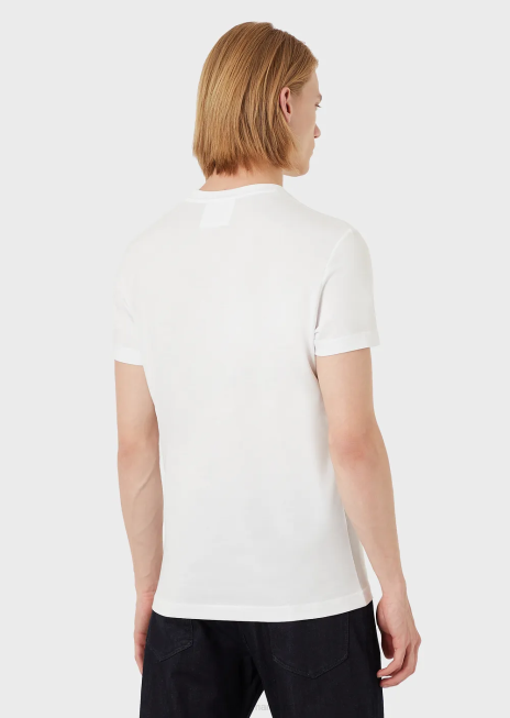 bărbați R802G1731 tricou supima din jerseu cu micro petic vultur Armani alb