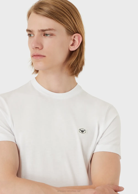 bărbați R802G1731 tricou supima din jerseu cu micro petic vultur Armani alb