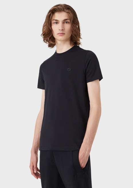 bărbați R802G1732 tricou supima din jerseu cu micro petic vultur Armani albastru marin