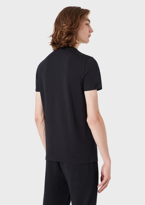 bărbați R802G1732 tricou supima din jerseu cu micro petic vultur Armani albastru marin