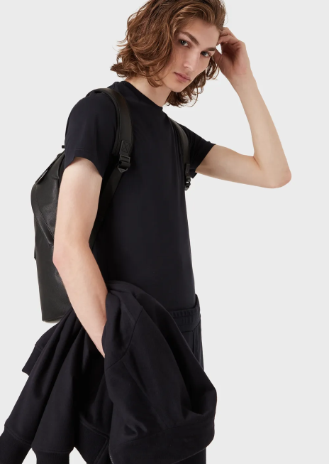 bărbați R802G1732 tricou supima din jerseu cu micro petic vultur Armani albastru marin