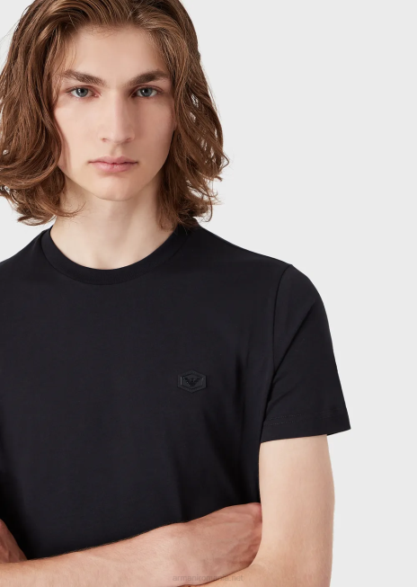 bărbați R802G1732 tricou supima din jerseu cu micro petic vultur Armani albastru marin