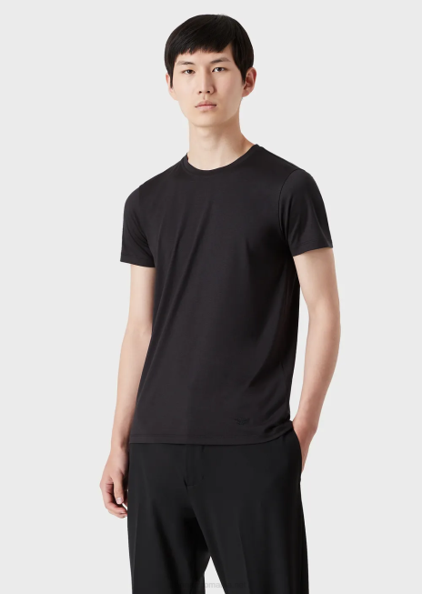 bărbați R802G1735 tricou din amestec de mătase/bumbac Armani negru