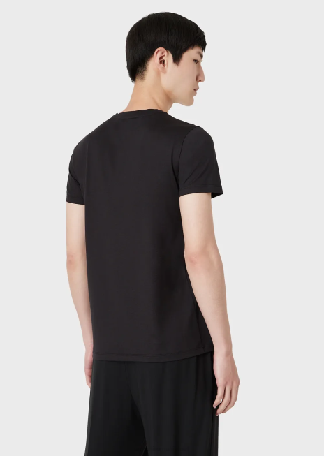 bărbați R802G1735 tricou din amestec de mătase/bumbac Armani negru