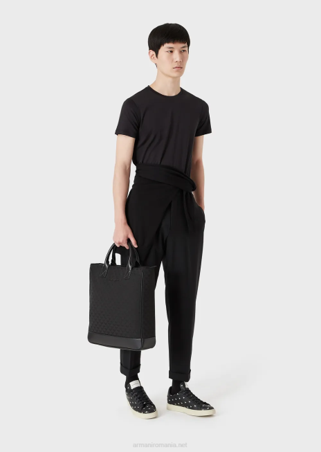 bărbați R802G1735 tricou din amestec de mătase/bumbac Armani negru