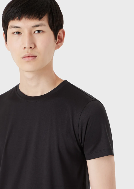 bărbați R802G1735 tricou din amestec de mătase/bumbac Armani negru