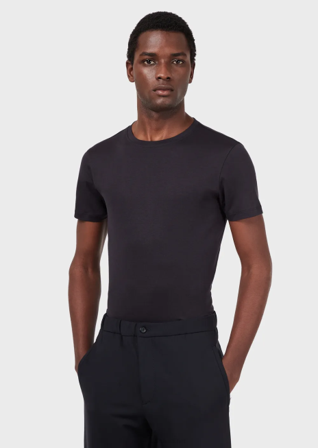 bărbați R802G1737 tricou din amestec de mătase/bumbac Armani albastru miezul nopții