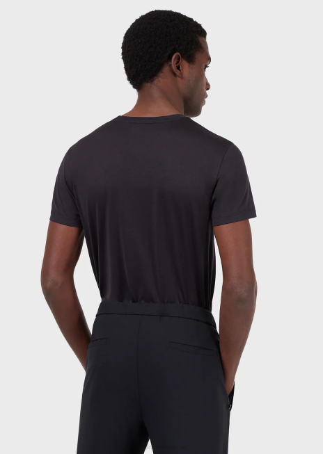 bărbați R802G1737 tricou din amestec de mătase/bumbac Armani albastru miezul nopții