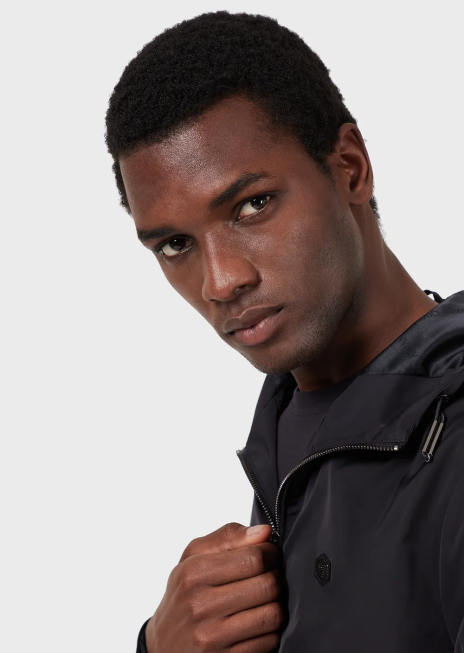 bărbați R802G1737 tricou din amestec de mătase/bumbac Armani albastru miezul nopții