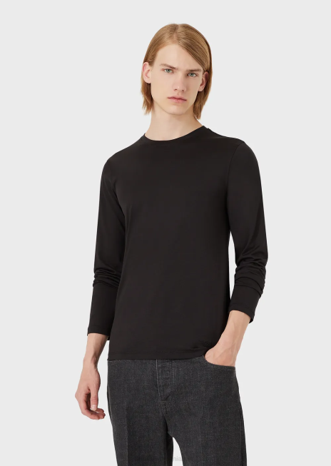 bărbați R802G1738 pulover din amestec de mătase/bumbac Armani negru