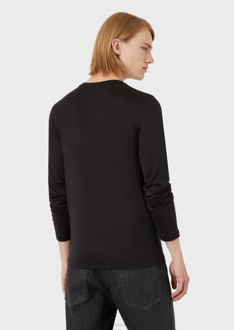 bărbați R802G1738 pulover din amestec de mătase/bumbac Armani negru