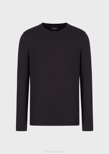bărbați R802G1739 pulover din amestec de mătase/bumbac Armani albastru miezul nopții