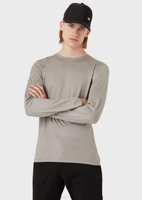 bărbați R802G1740 pulover din amestec de mătase/bumbac Armani gri