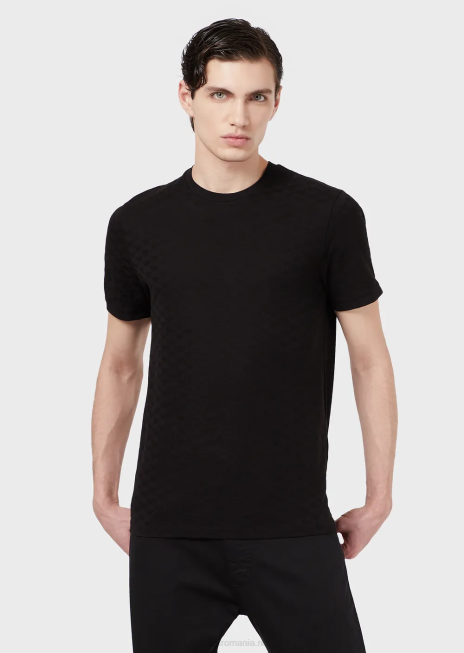 bărbați R802G1741 tricou din jerseu mercersied cu vultur jacquard peste tot Armani negru
