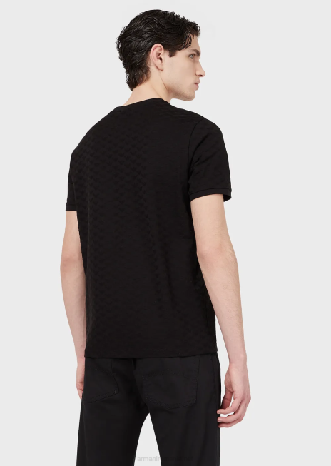 bărbați R802G1741 tricou din jerseu mercersied cu vultur jacquard peste tot Armani negru