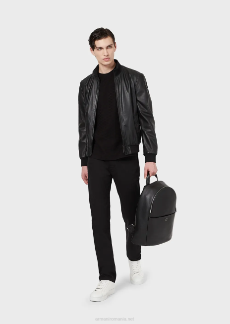 bărbați R802G1741 tricou din jerseu mercersied cu vultur jacquard peste tot Armani negru