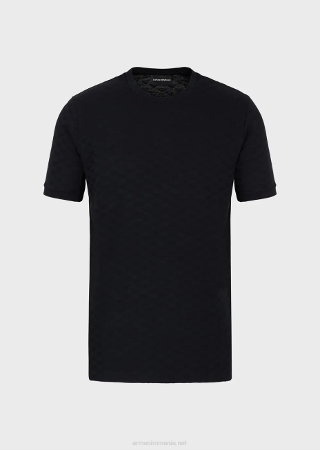 bărbați R802G1742 tricou din jerseu mercersied cu vultur jacquard peste tot Armani albastru marin