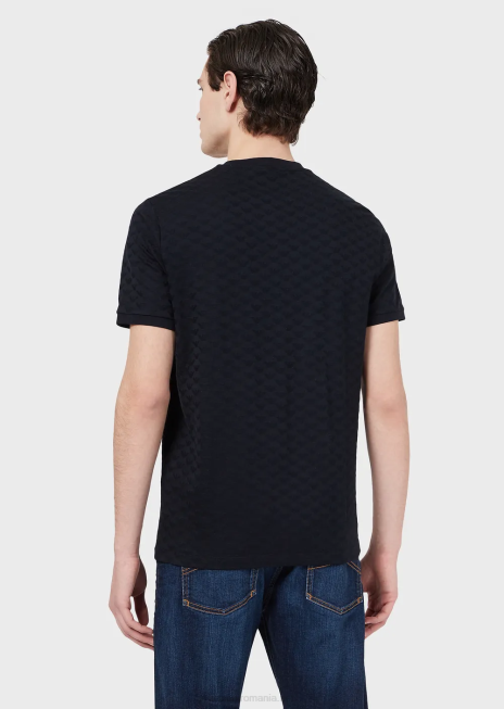 bărbați R802G1742 tricou din jerseu mercersied cu vultur jacquard peste tot Armani albastru marin