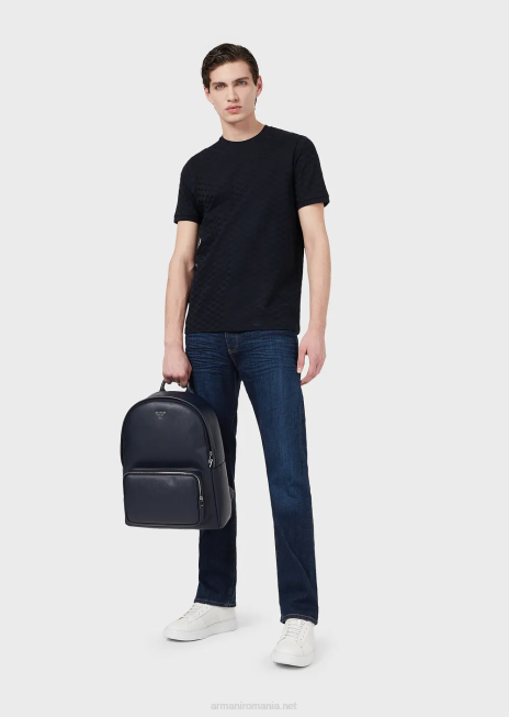 bărbați R802G1742 tricou din jerseu mercersied cu vultur jacquard peste tot Armani albastru marin