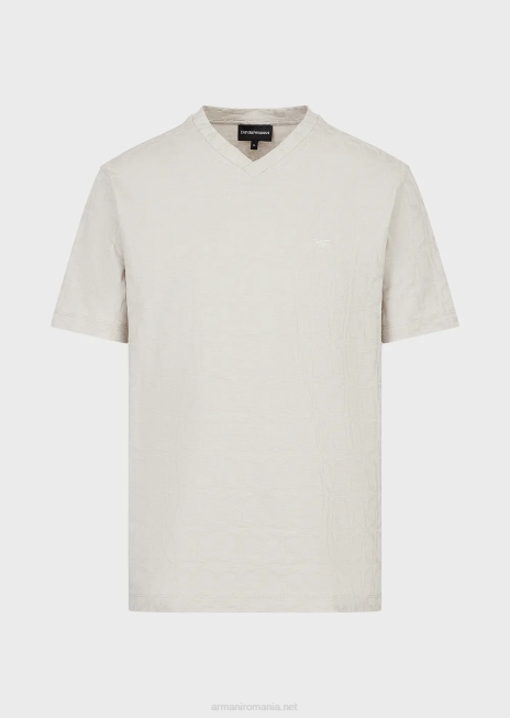 bărbați R802G1744 tricou din jerseu cu micro-armure, cu decolteu în V Armani gheaţă