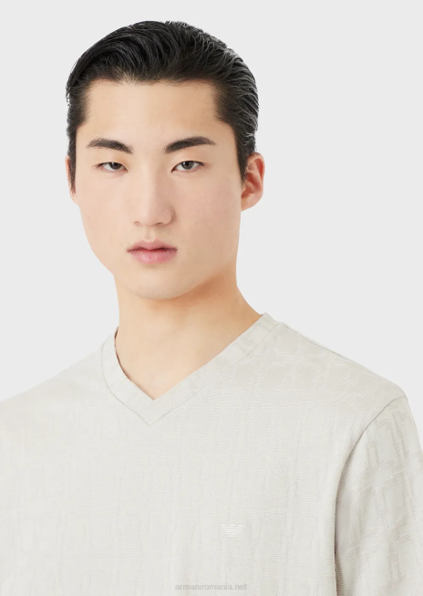 bărbați R802G1744 tricou din jerseu cu micro-armure, cu decolteu în V Armani gheaţă