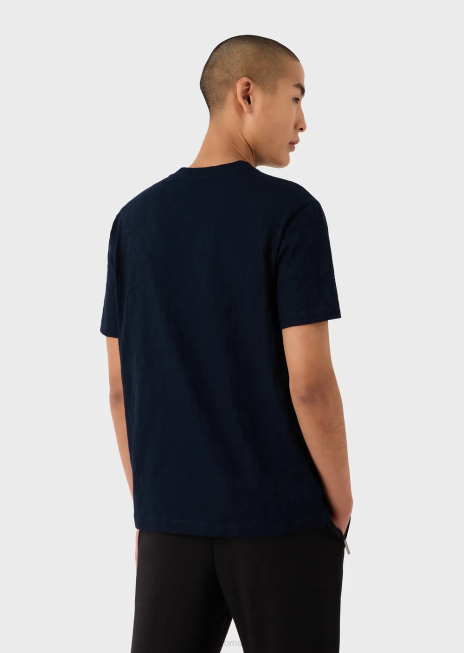 bărbați R802G1745 tricou din jerseu cu micro-armure, cu decolteu în V Armani albastru marin