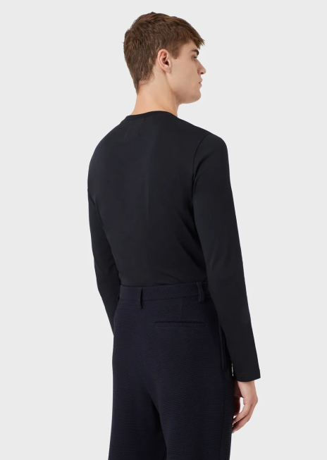 bărbați R802G1749 Pulover din jerse supima elastic cu plasture cu micro logo Armani albastru marin